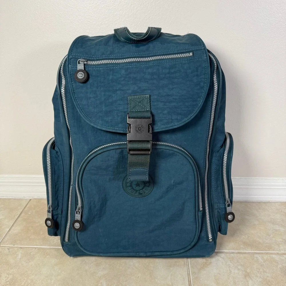 Kipling Alcatraz Rolling Backpack Unisex Large Teal Blue Convertible Laptop Bag